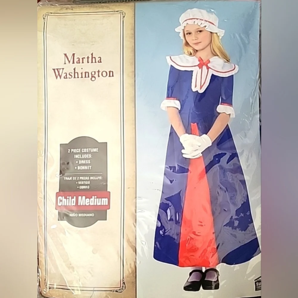 New Martha Washington Girl's Colonial Halloween Costume - 8-10 Medium America